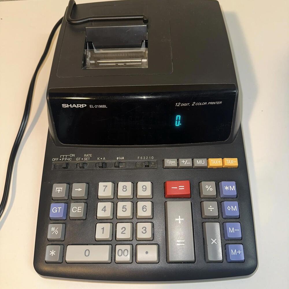 Sharp EL-2196BL Printing Calculator Desktop Adding Machine 12 Digit 2 Color